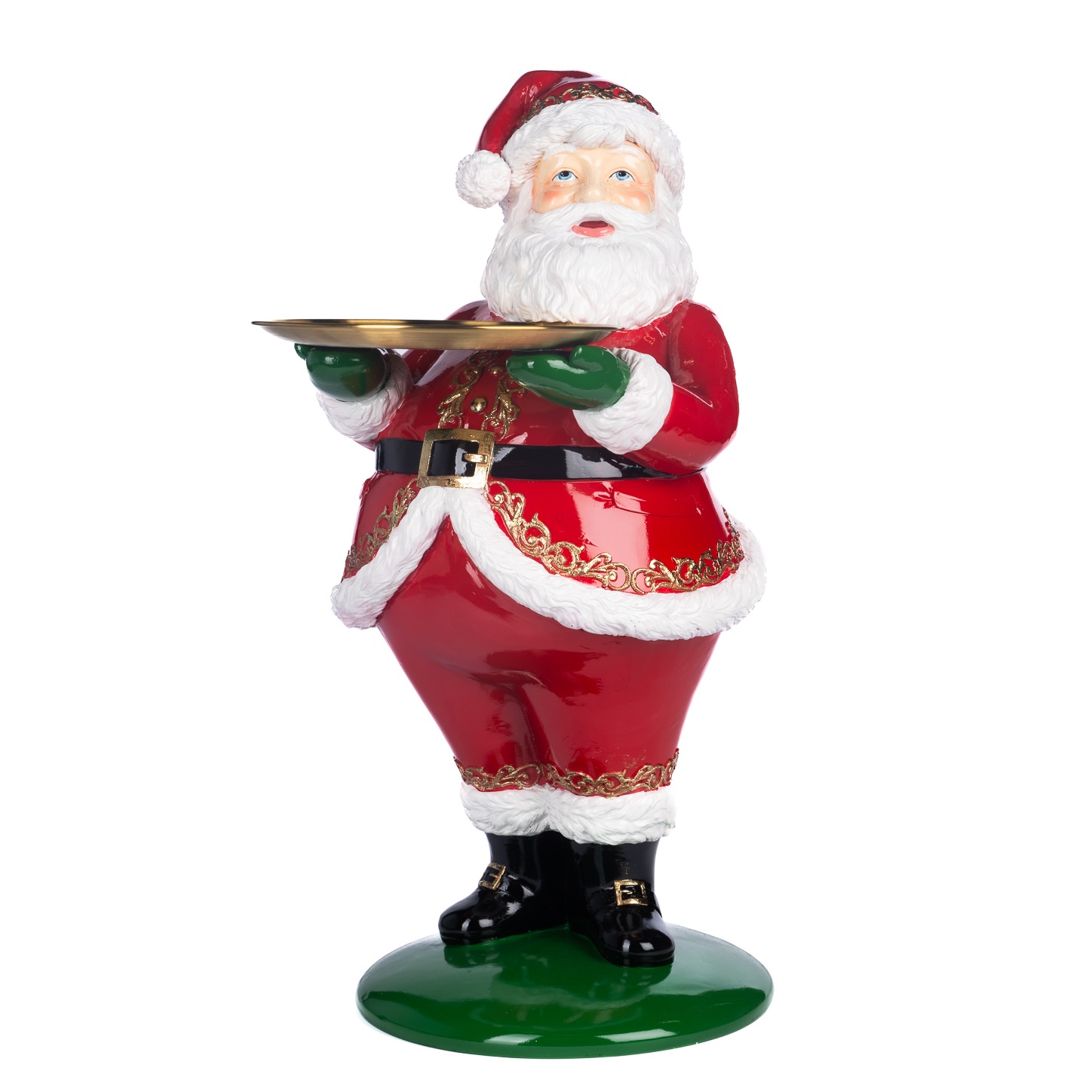 Babbo Natale maggiordomo in resina con piatto in metallo - H.61 cm - Goodwill